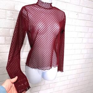 Sheer Mesh Polka Dot Lace Top Medium Y2K Festival Rave Indie Fairy Grunge Goth